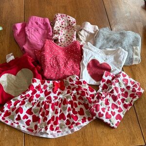 Size 3T Pink and Red Heart Patterned Kids Clothing Set